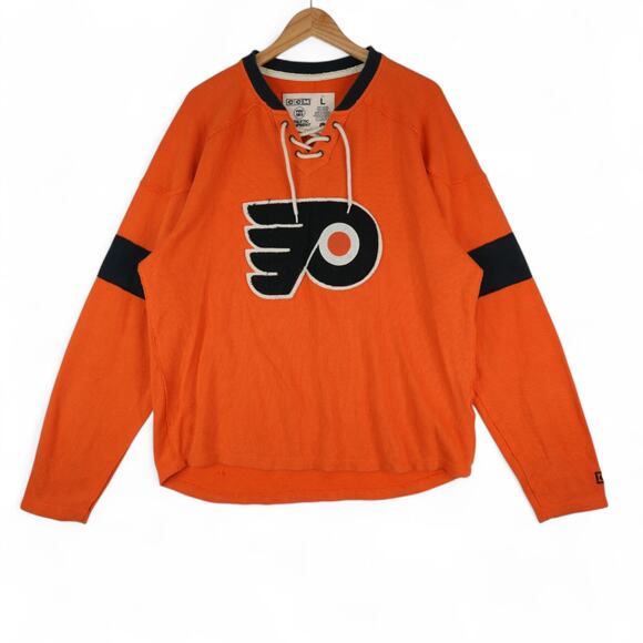 Philadelphia Flyers Shirt Mens L Orange Long Sleeve CCM NHL Sportswear Athletic - Picture 2 of 10